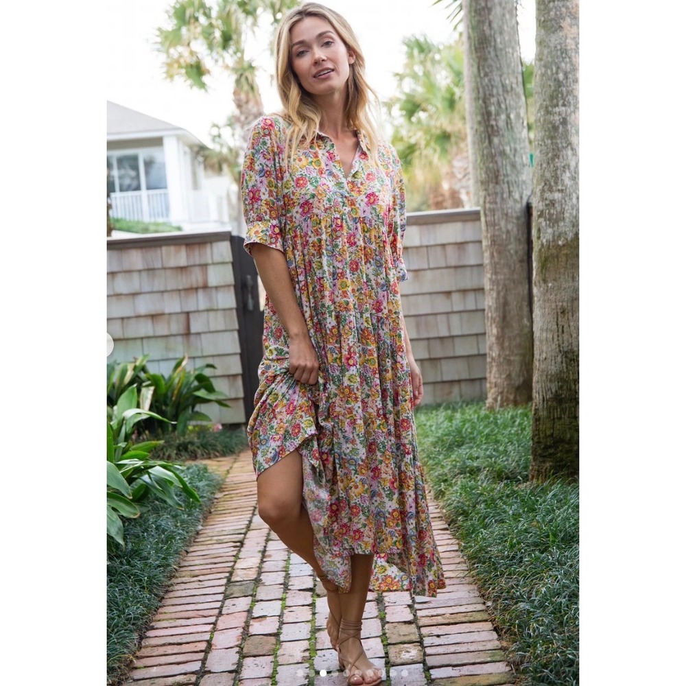 Natural Life Rebecca Midi Dress XXL Floral Boho Cottagecore Flowy Rayon